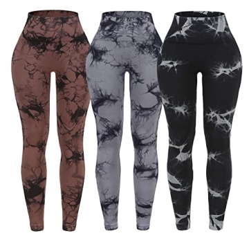 OVESPORT 3 Pack Tie Dye Seamless High Waisted Workout Leggings for Women Scrunch Butt Lifting Yoga G...