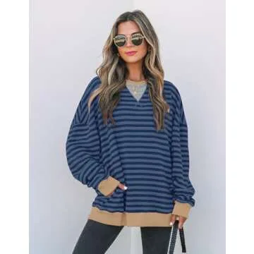 ZESICA Casual Striped Pullover - Stylish & Comfy Sweatshirt