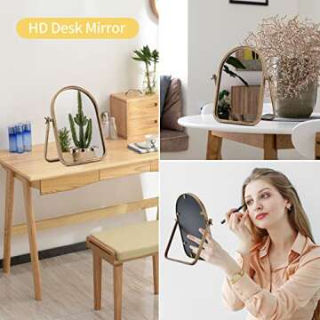 Geloo Vintage Vanity Table Mirror-Desk Makeup Mirror Golden Metal Framed Small Stand Mirrors 360 Adjustable Rotation for Tabletop,Office,Bedroom,Bathroom,Living Room,Antique 11.8'' x 7.8''