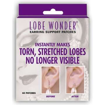 Lobe Wonder - The ORIGINAL Ear Lobe Support Patch for Pierced Ears - Eliminates the Look of Torn or ...