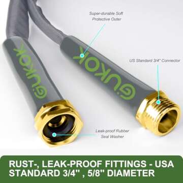 GUKOK 2025 Upgraded 50FT Non-Expanding Garden Hose - Lightweight & Kink-Free for All-Weather Use!