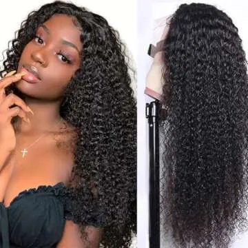 larima 13x4 HD Curly Lace Front Wigs Human Hair Pre Plucked 180% Density Wet and Wavy Human Hair Wigs for Women Glueless Curly Human Hair Wig 12A Virgin Hair Natural Black Color (24 Inch)