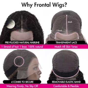 larima 13x4 HD Curly Lace Front Wigs Human Hair Pre Plucked 180% Density Wet and Wavy Human Hair Wigs for Women Glueless Curly Human Hair Wig 12A Virgin Hair Natural Black Color (24 Inch)