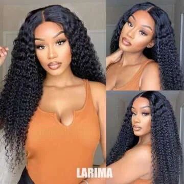 larima 13x4 HD Curly Lace Front Wigs Human Hair Pre Plucked 180% Density Wet and Wavy Human Hair Wigs for Women Glueless Curly Human Hair Wig 12A Virgin Hair Natural Black Color (24 Inch)