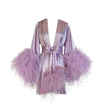 BATHGOWN Women's Feather Fur Bridal Sheer Robe Sexy Illusion Lingerie Nightgown Bathrobe Sleepwear P...