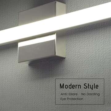 kinyota Modern LED Vanity Lights for Bathroom 2 Pack 16IN 9W Daylight White Chrome Bathroom Light Fi...