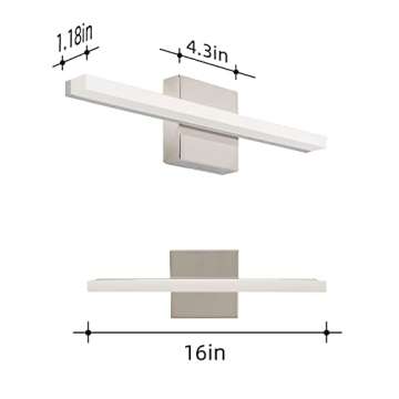 kinyota Modern LED Vanity Lights for Bathroom 2 Pack 16IN 9W Daylight White Chrome Bathroom Light Fixtures Bathroom Lights Over Mirror Vanity Lighting Fixtures Bathroom Vanity Light