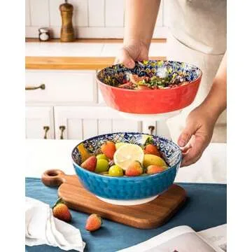 HENXFEN LEAD Large Salad Bowl Set - 48 Oz Ceramic Bowls