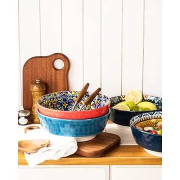 HENXFEN LEAD Large Salad Bowl Set - 48 Oz Ceramic Bowls