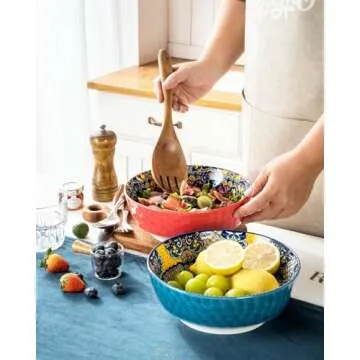 HENXFEN LEAD Large Salad Bowl Set - 48 Oz Ceramic Bowls
