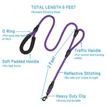 PLUTUS PET Rope Dog Leash 6ft Long,Traffic Padded Two Handle,Heavy Duty,Reflective Double Handles Le...