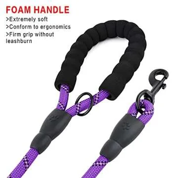 PLUTUS PET Rope Dog Leash 6ft Long,Traffic Padded Two Handle,Heavy Duty,Reflective Double Handles Lead for Control Safety Training,Leashes for Large Dogs or Medium Dogs,Dual Handles Leads(Violet)
