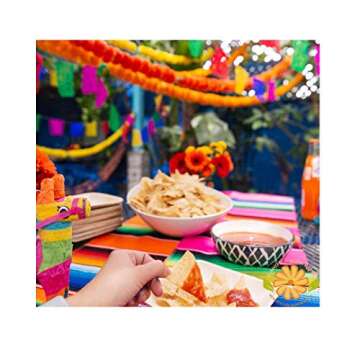 R and D Handicrafts 5 String Marigold Garland Cempasuchil Pack Plus 4 Packs Authentic Mexican Banner Paper Papel Picado Fiesta Decoration 40 Multi Colored Panels (Dark Orange)