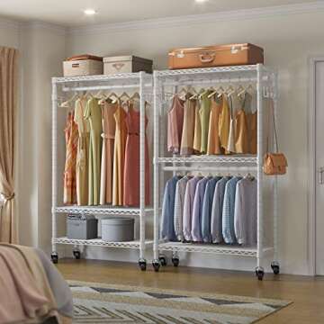 VIPEK R2 Medium Heavy Duty Clothes Rack Rolling Clothing Rack Adjustable Metal Wire Shelving Portabl...