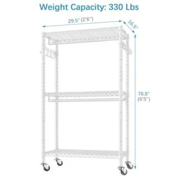 VIPEK R2 Medium Heavy Duty Clothes Rack Rolling Clothing Rack Adjustable Metal Wire Shelving Portable Closets with Double Hanging Rods, Side Hooks, Freestanding Closet Racks Wardrobe, White