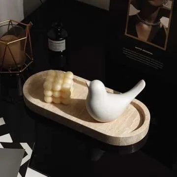 WORHE Marble Vanity Tray 11.8" x 5" Italy Natural Travertine Stone Decorative Trays for Jewelry Cand...