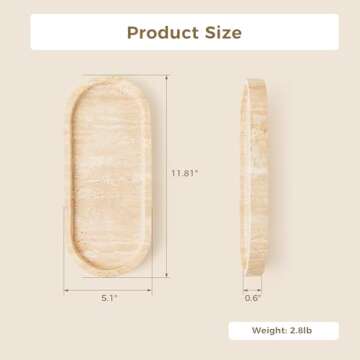 WORHE Marble Vanity Tray 11.8" x 5" Italy Natural Travertine Stone Decorative Trays for Jewelry Candles Perfume, Countertop Storage Organizer for Bathroom Dresser Kitchen Home Decor Beige (WH033)