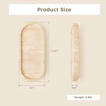 WORHE Marble Vanity Tray 11.8" x 5" Italy Natural Travertine Stone Decorative Trays for Jewelry Candles Perfume, Countertop Storage Organizer for Bathroom Dresser Kitchen Home Decor Beige (WH033)