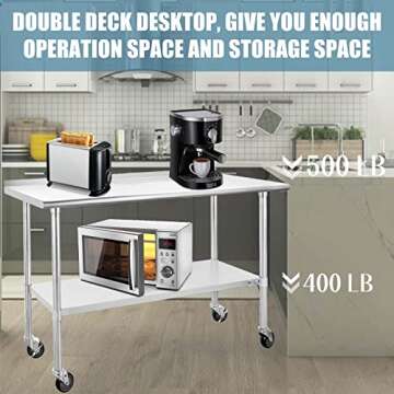 HALLY Stainless Steel Table for Prep & Work 24 x 60 Inches with Caster Wheels, NSF Commercial Heavy Duty Table with Undershelf and Backsplash for Restaurant, Home and Hotel