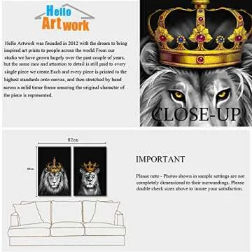 iHAPPYWALL 2 Pieces Set Lion and Lioness Canvas Wall Art Black and White Lion with Gold Crown King Animal Picture Artwork for Bedroom Home Decor Ready to Hang 16x24inchx2pcs