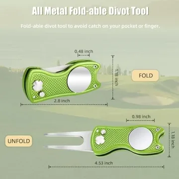 Mile High Life All Metal Foldable Golf Divot Tool with Pop-up Button & Magnetic Ball Marker, Golf Club Holder (Lime Green Fish)