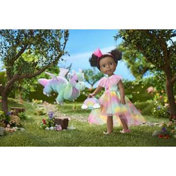 American Girl WellieWishers 14.5-inch Kendall Doll Playset with Crisella The Dragon, Doll Dress and ...
