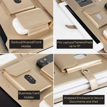 Portfolio Binder - Black Vegan Leather Padfolio for Women - Leather Portfolio Folder with Gold Trim - Portfolio Organizer Notebook - Professional Binder Folio - Business Portfolio Case by Blu Monaco