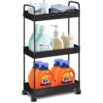 Conworld Heightened Rolling Cart 34 inchs Laundry Room Organizer, 3 Tier Storage Cart with Wheels, Utility Carts for Kitchen, Bedroom, Bathroom, Office, Classroom, Dorm Room, Black