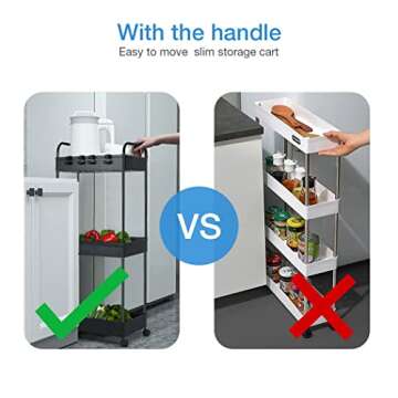 Conworld Heightened Rolling Cart 34 inchs Laundry Room Organizer, 3 Tier Storage Cart with Wheels, Utility Carts for Kitchen, Bedroom, Bathroom, Office, Classroom, Dorm Room, Black