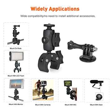 MEKNIC Super Clamp Action Camera Mount Monitor 360° Ballhead Magic Arm Double Ball Head Adapter with 1/4"-20 Thread for Canon Nikon DSLR Camera/Gopro/LED Lights/Ronin-M/Ronin MX/Freefly MOVI