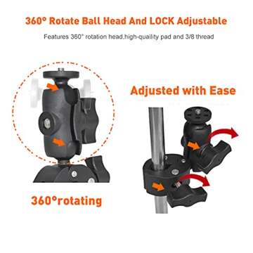 MEKNIC Super Clamp Action Camera Mount Monitor 360° Ballhead Magic Arm Double Ball Head Adapter with 1/4"-20 Thread for Canon Nikon DSLR Camera/Gopro/LED Lights/Ronin-M/Ronin MX/Freefly MOVI