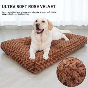 KSIIA Washable Dog Bed Deluxe Plush Dog Crate Beds Comfy Kennel Pad Anti-Slip Pet Sleeping Mat for L...