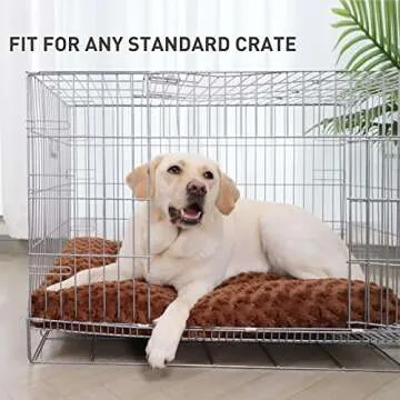 KSIIA Washable Dog Bed Deluxe Plush Dog Crate Beds Comfy Kennel Pad Anti-Slip Pet Sleeping Mat for Large, Jumbo, Medium, Small Dogs Breeds, 35" x 23", Brown