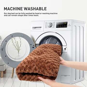 KSIIA Washable Dog Bed Deluxe Plush Dog Crate Beds Comfy Kennel Pad Anti-Slip Pet Sleeping Mat for Large, Jumbo, Medium, Small Dogs Breeds, 35" x 23", Brown