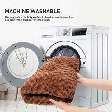 KSIIA Washable Dog Bed Deluxe Plush Dog Crate Beds Comfy Kennel Pad Anti-Slip Pet Sleeping Mat for Large, Jumbo, Medium, Small Dogs Breeds, 35" x 23", Brown