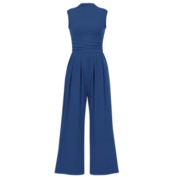 PRETTYGARDEN Womens Summer Jumpsuits Dressy Casual One Piece Outfits Sleeveless Mock Neck Wide Leg P...