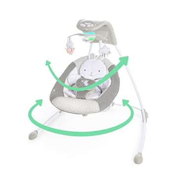Ingenuity InLighten 6-Speed Foldable Baby Swing with Light Up Mobile, Swivel Infant Seat and Nature Sounds, 0-9 Months Up to 20 lbs (Twinkle Tails Bunny)