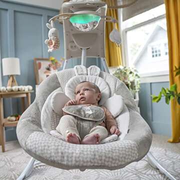 Ingenuity InLighten 6-Speed Foldable Baby Swing with Light Up Mobile, Swivel Infant Seat and Nature Sounds, 0-9 Months Up to 20 lbs (Twinkle Tails Bunny)