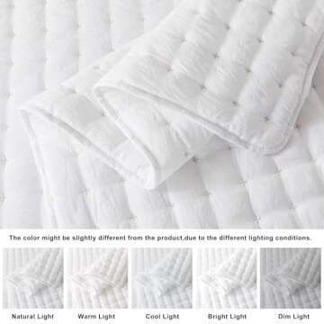 WDCOZY White Twin Size Quilt Bedding Sets with Pillow Sham, Lightweight Soft Bedspread Coverlet, Quilted Blanket Thin Comforter Bed Cover, All Season Summer Spring, 2 Pieces, 68x90 inches