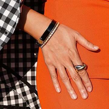 CIUNOFOR Enamel Bracelet for Women Vintage Pop-Art Colorful Cuff Bangle Stainless Steel Gold Plate Tone Wide Band Handmade for Unisex Adult Jewelry (Obsidian)