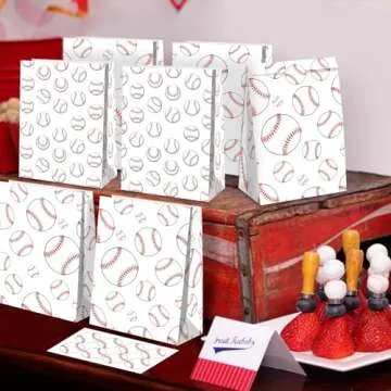 24 PCS Baseball Gift Bags for Baseball Party Decorations Baseball Goodie Bags Baseball Treat Bags Baseball Party Snack Candy Goody Bags for Kids