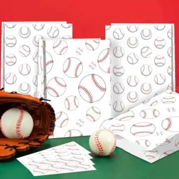24 PCS Baseball Gift Bags for Baseball Party Decorations Baseball Goodie Bags Baseball Treat Bags Baseball Party Snack Candy Goody Bags for Kids