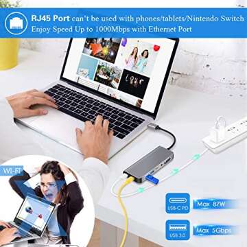 USB C to HDMI VGA Ethernet Adapter, Type C Hub with HDMI 4K RJ45 2 USB3.0 Audio and PD Charging Ports,Compatible with Samsung DeX for Galaxy S9/S8/Note 9/8,Nintendo Switch Adapter,MacBook/MacBook Pro