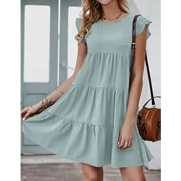 KIRUNDO Casual Mini Ruffle Babydoll Dress for Summer