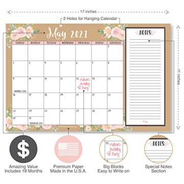 Gold Pink Chalk Floral Calendar for Elegant Planning