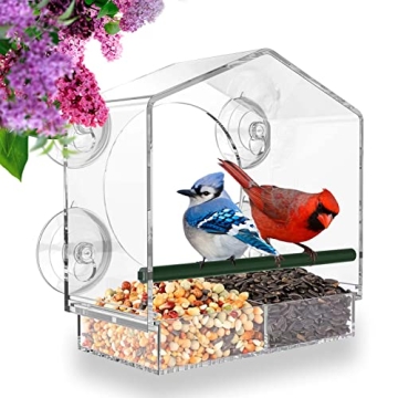 Mrcrafts Window Bird Feeder for Outside with Strong Suction Cups, Fits for Cardinals, Finches, Chick...