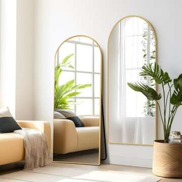Grungis 57"x19" Arched Full Length Mirror with Stand, Gold Mirror Full Length Aluminum Alloy Thin Fr...