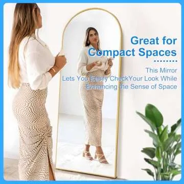 Grungis 57"x19" Arched Full Length Mirror with Stand, Gold Mirror Full Length Aluminum Alloy Thin Frame Full Body Mirror, Free Standing, Hang or Lean Against Wall