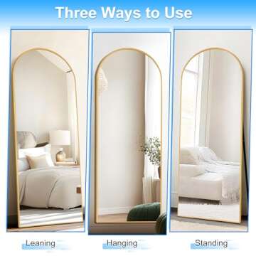 Grungis 57"x19" Arched Full Length Mirror with Stand, Gold Mirror Full Length Aluminum Alloy Thin Frame Full Body Mirror, Free Standing, Hang or Lean Against Wall