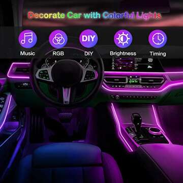 Jushope Interior Car LED Strip Lights with Wireless APP and Remote Control, RGB 5 in 1 Ambient Light...